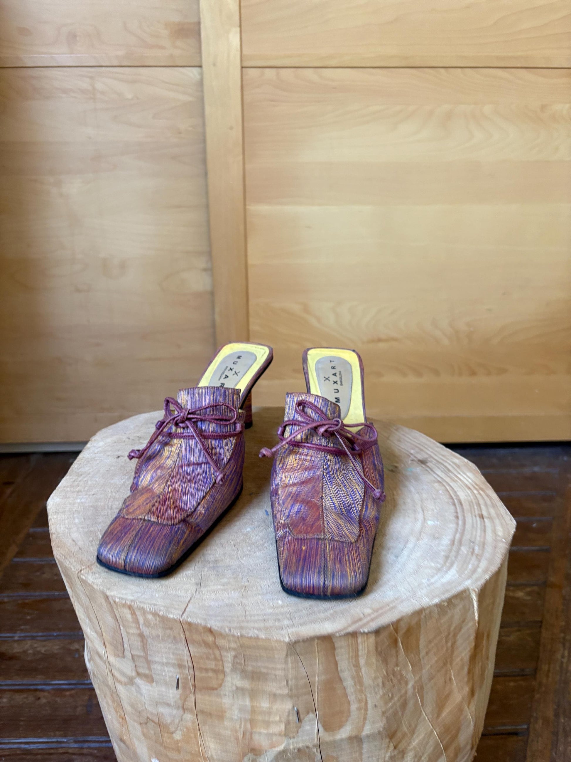 Vintage Muxart Barcelona Leather Mule Heels — back view