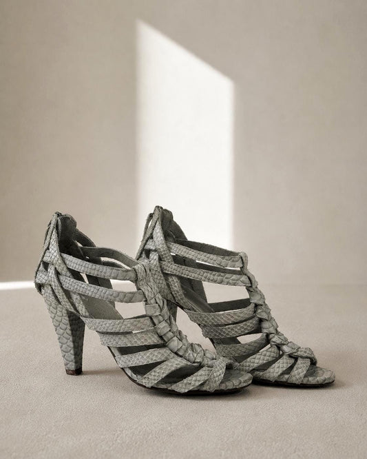 Grey Snakeskin Leather Heels