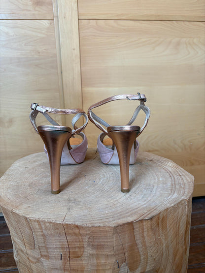 Pink Suede Platform Heels with Rose Gold Accents — additional view 6