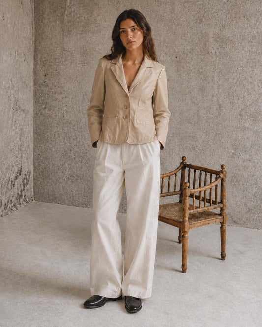 Beige Leather Blazer for Women