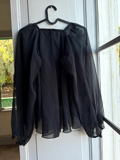 Vintage Black Sheer Ruffle Blouse,  Feather Gothic Romantic Party Top, Made in England, Fairy Grunge Evening Top