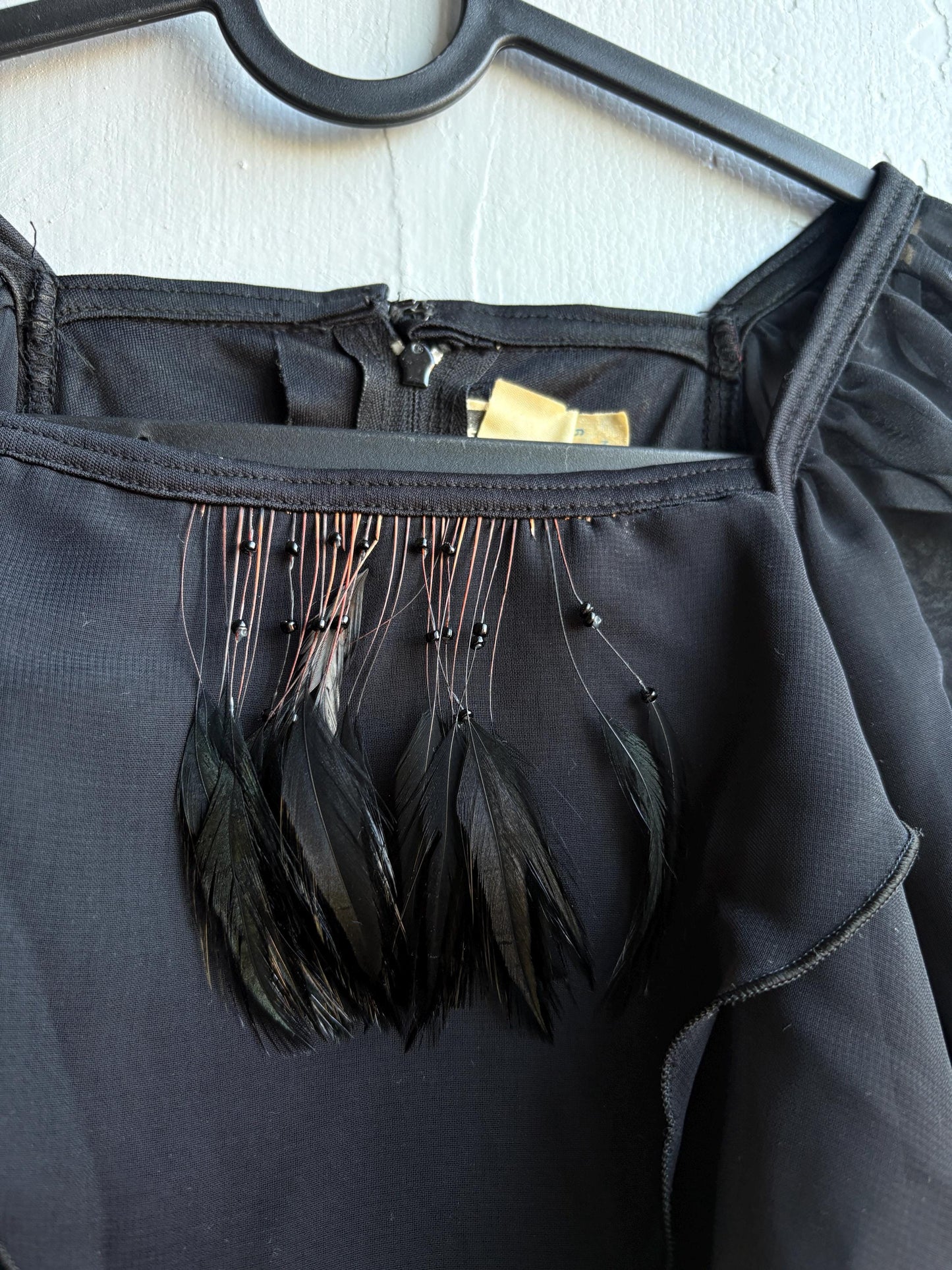 Vintage Black Sheer Ruffle Blouse — detail