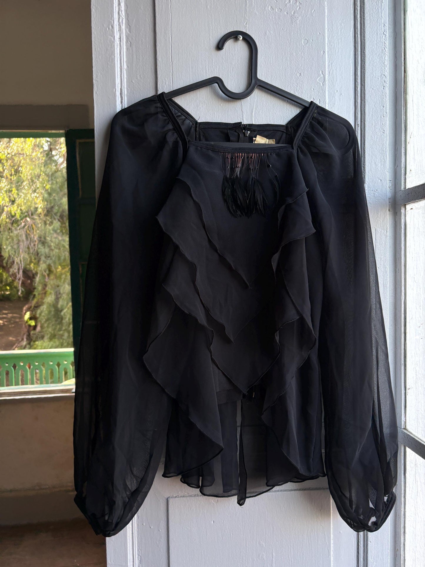 Vintage Black Sheer Ruffle Blouse — additional view 5