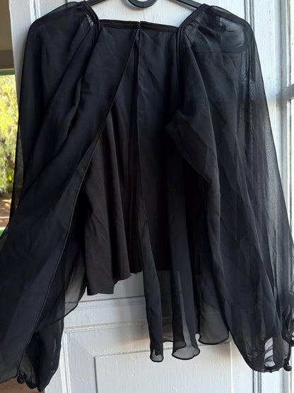 Vintage Black Sheer Ruffle Blouse,  Feather Gothic Romantic Party Top, Made in England, Fairy Grunge Evening Top