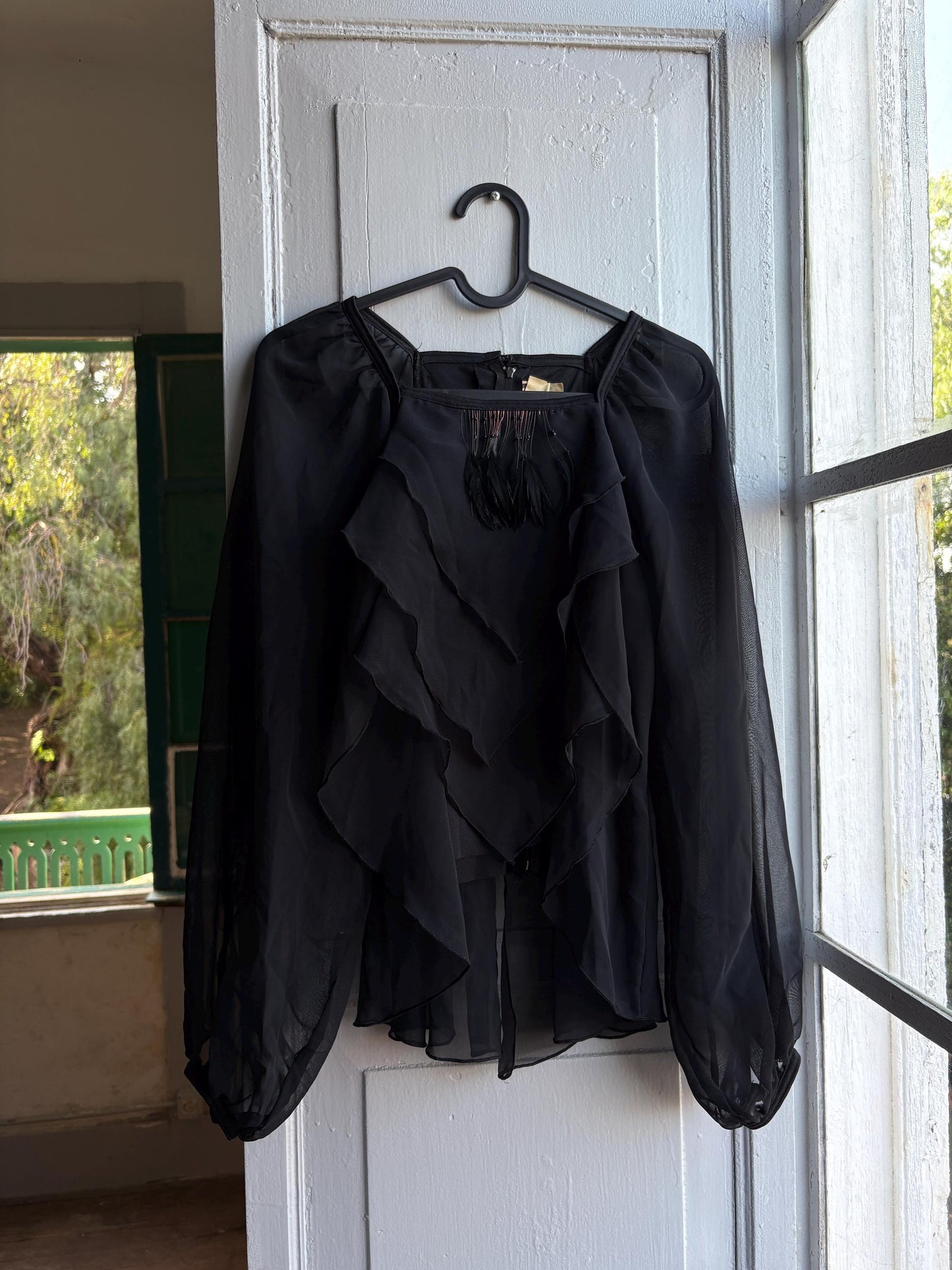 Vintage Black Sheer Ruffle Blouse — additional view 6
