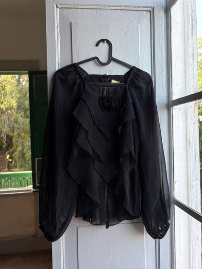 Vintage Black Sheer Ruffle Blouse — additional view 6