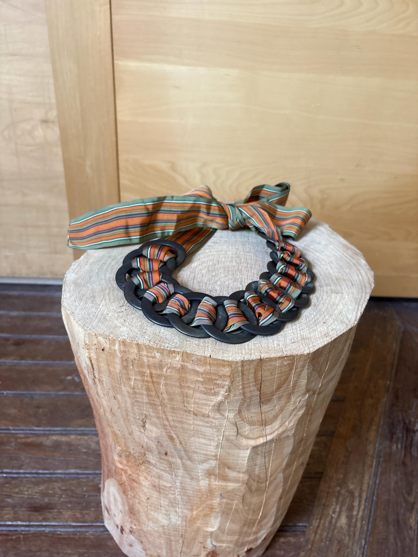 Vintage Striped Boho Tie Belt — detail