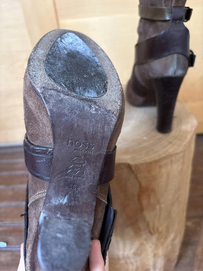 Hoss Intropia Brown Suede Ankle Boots — back view
