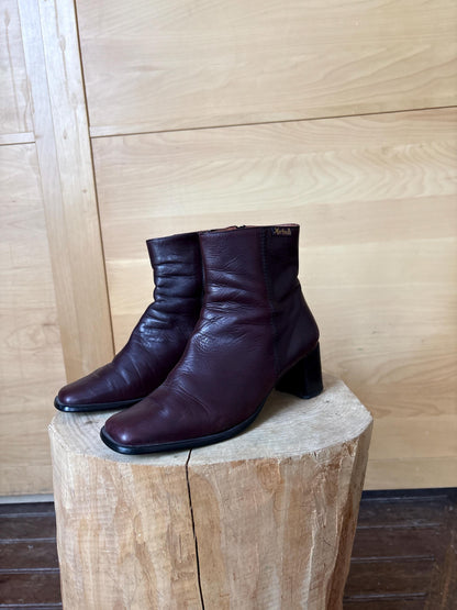 Burgundy Leather Ankle Boots with Block Heel — back view
