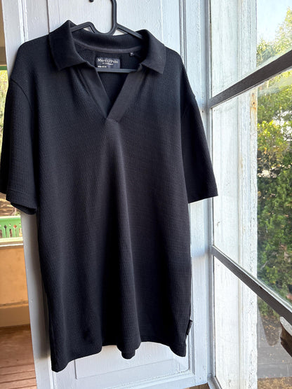 Men's Black Cotton Minimalist Polo Shirt — back view