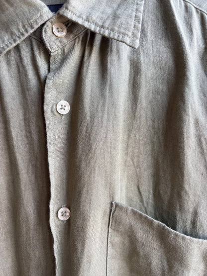Sage Green Linen Button-Down Shirt for Men — fabric close-up