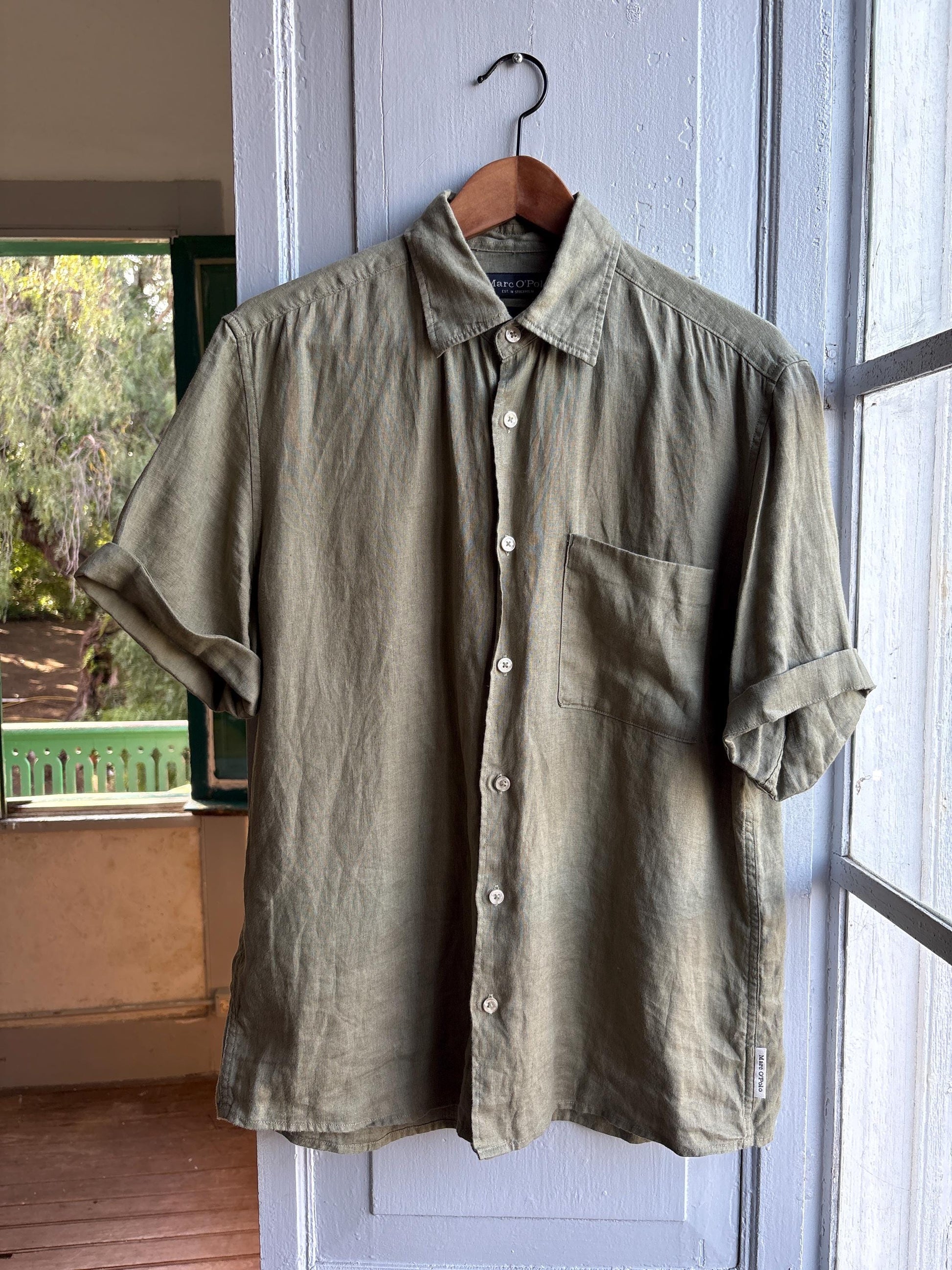 Sage Green Linen Button-Down Shirt for Men — additional view 5