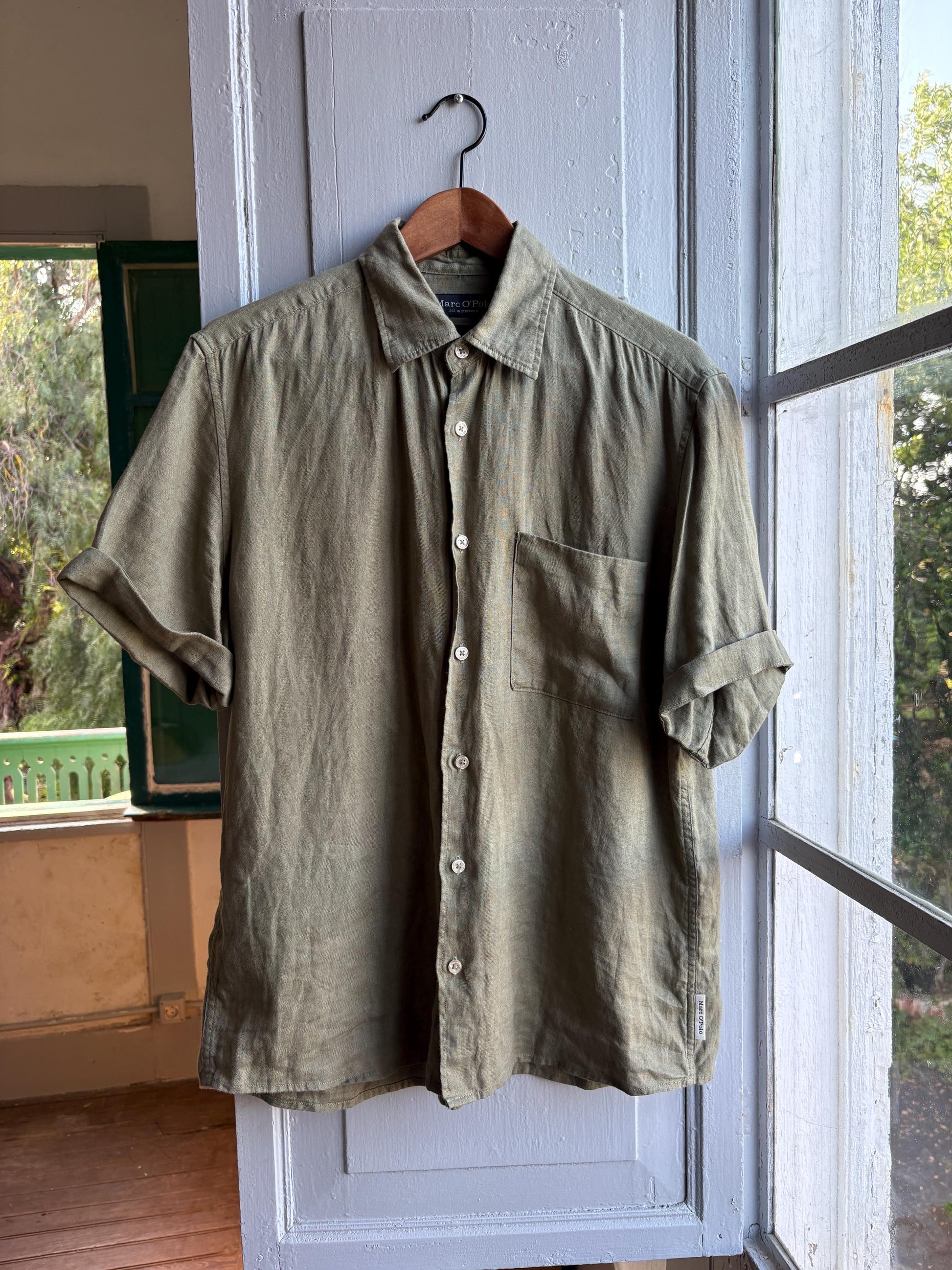Sage Green Linen Button-Down Shirt for Men — additional view 9