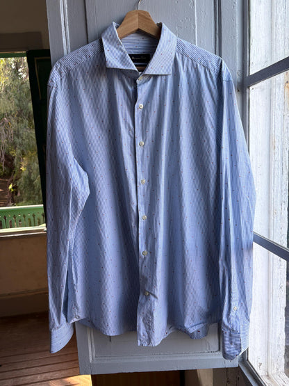 Heart Stripe Cotton Shirt In Blue And White — additional view 6