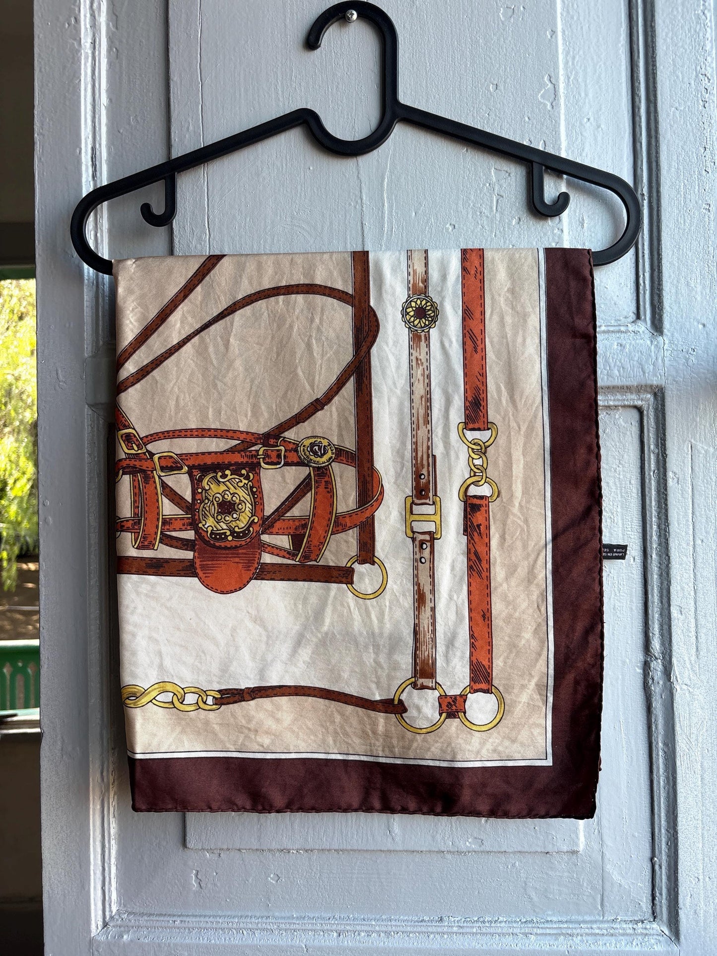 Vintage Equestrian Silk Scarf — fabric close-up