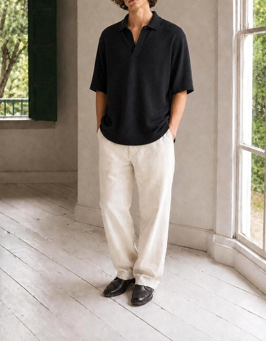 Men's Black Cotton Minimalist Polo Shirt