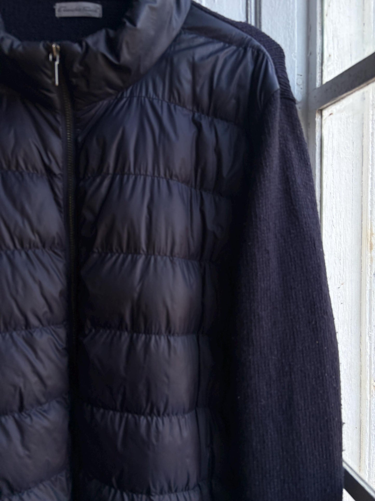 Emidio Tucci Quilted Knit Jacket, Men's Navy Hybrid Coat Smart Lightweight Jacket, Size 6