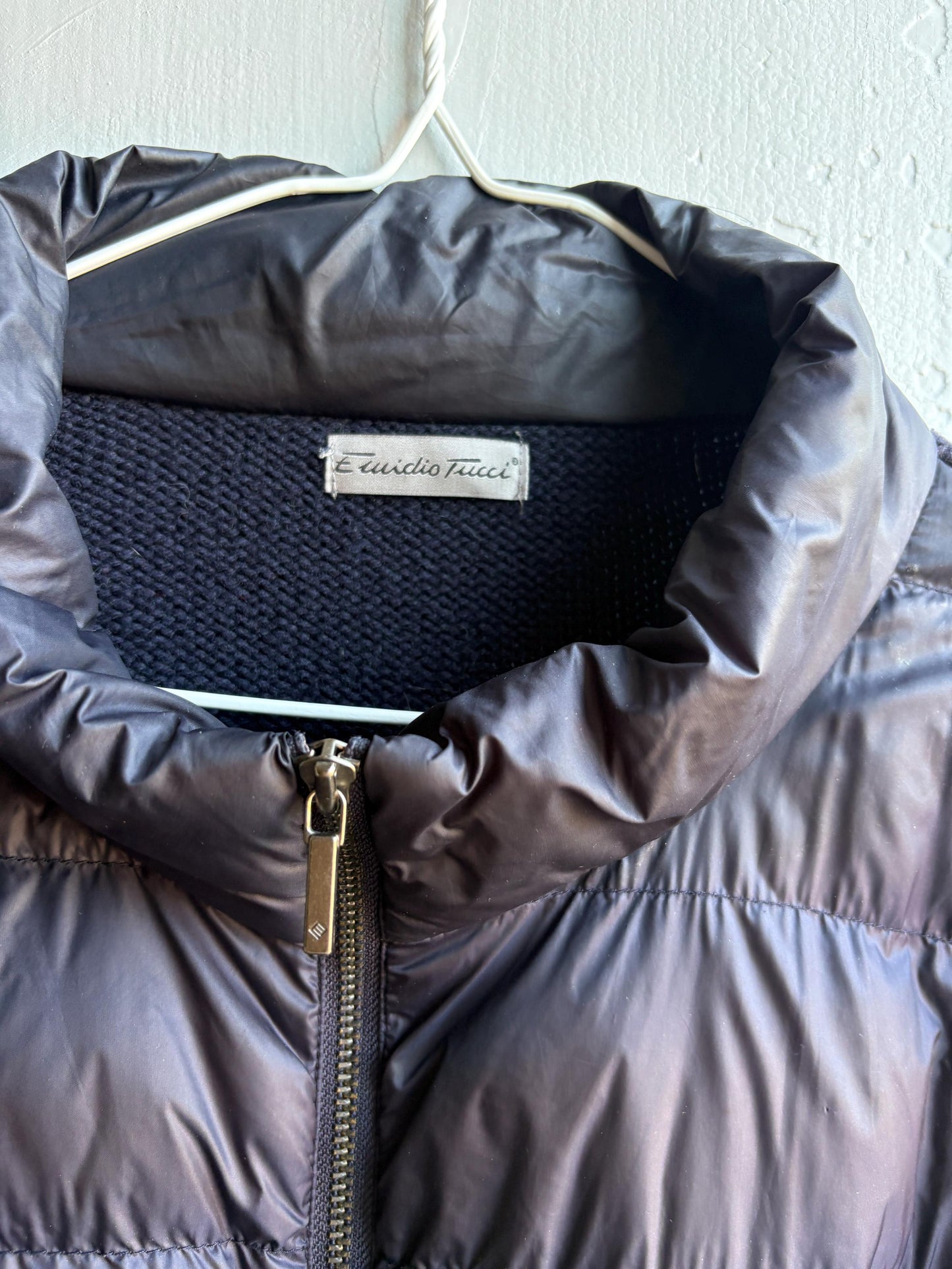 Emidio Tucci Quilted Knit Jacket, Men's Navy Hybrid Coat Smart Lightweight Jacket, Size 6