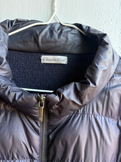 Emidio Tucci Quilted Knit Jacket, Men's Navy Hybrid Coat Smart Lightweight Jacket, Size 6