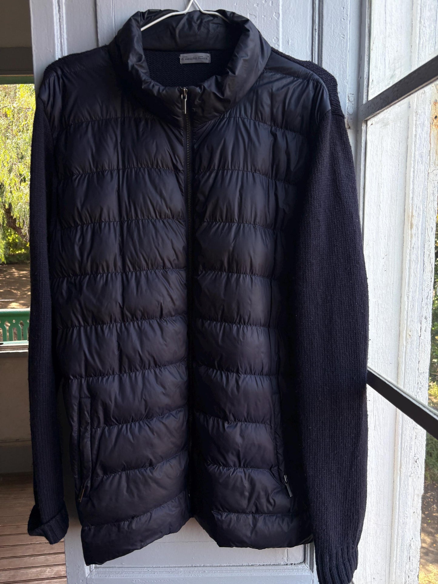 Emidio Tucci Quilted Knit Jacket, Men's Navy Hybrid Coat Smart Lightweight Jacket, Size 6