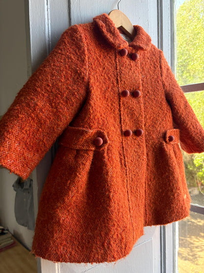 Orange Wool Blend Toddler Coat — back view