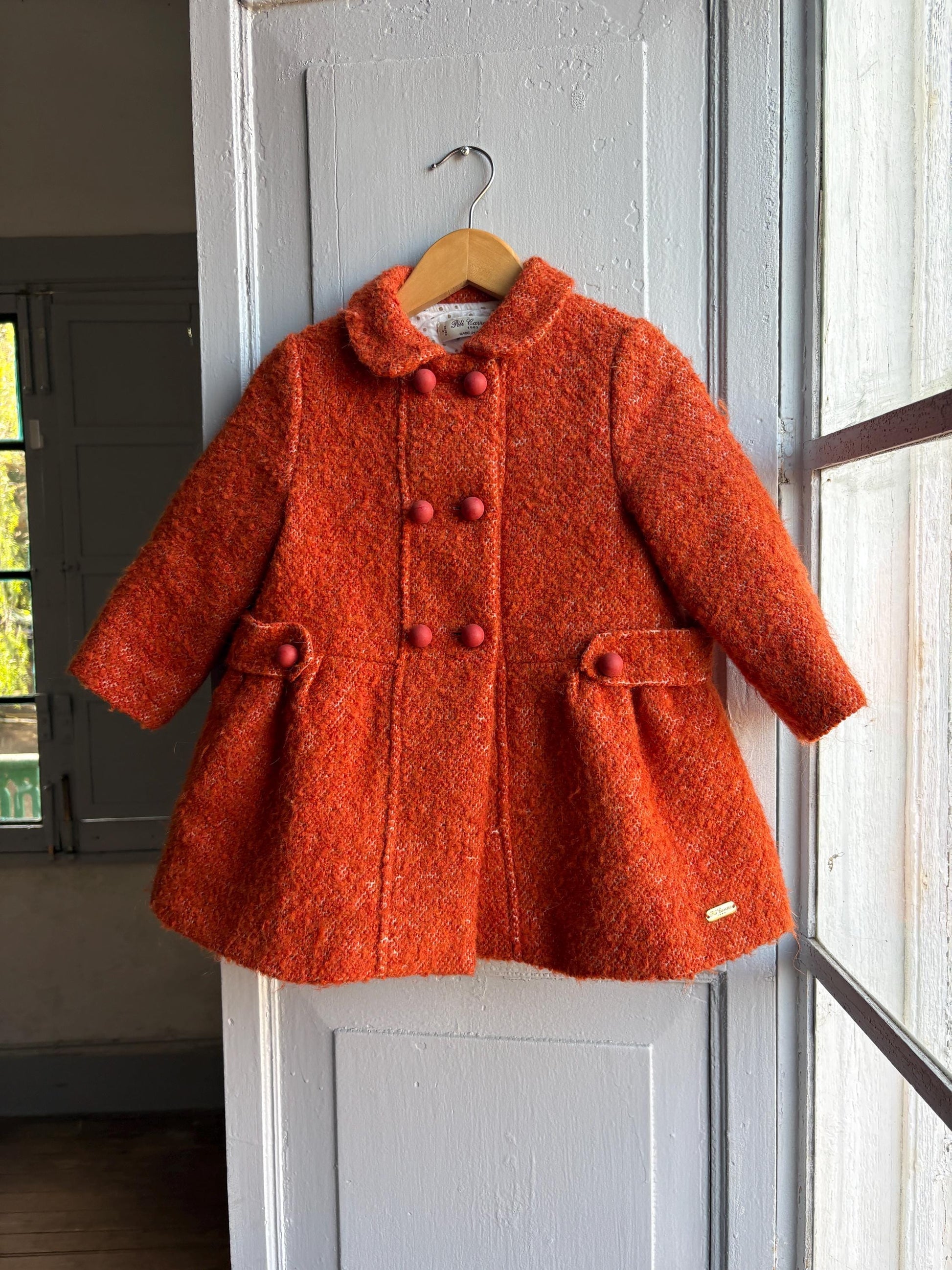Orange Wool Blend Toddler Coat — detail