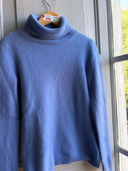 Vintage Blue Cashmere Turtleneck Jumper — back view