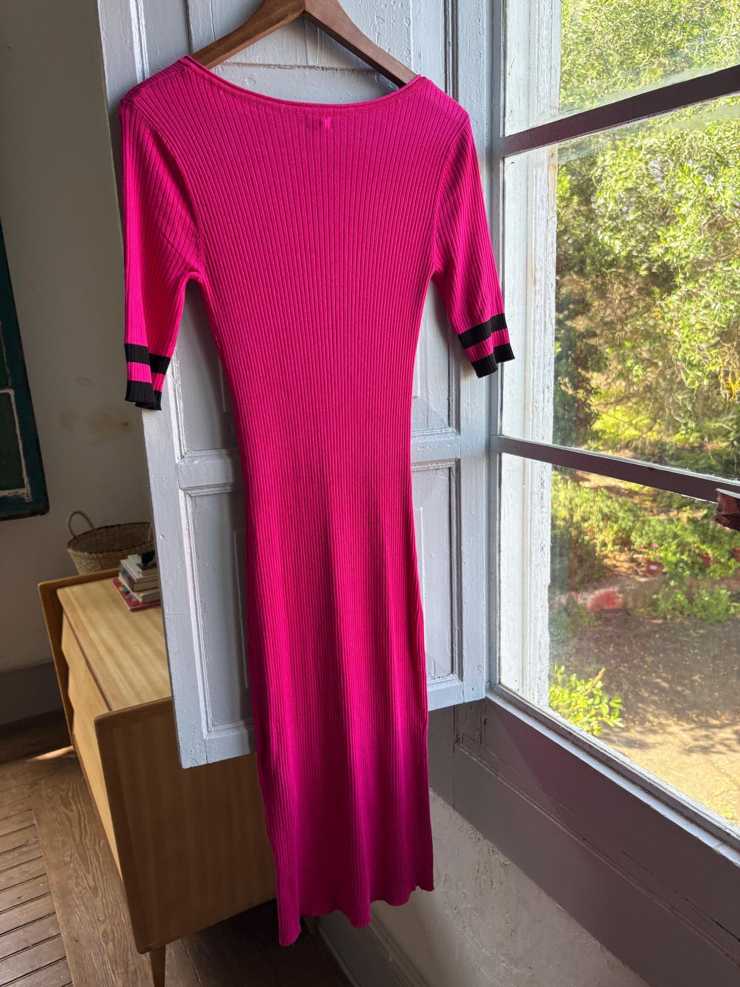 Hot Pink Ribbed Midi Dress — detail