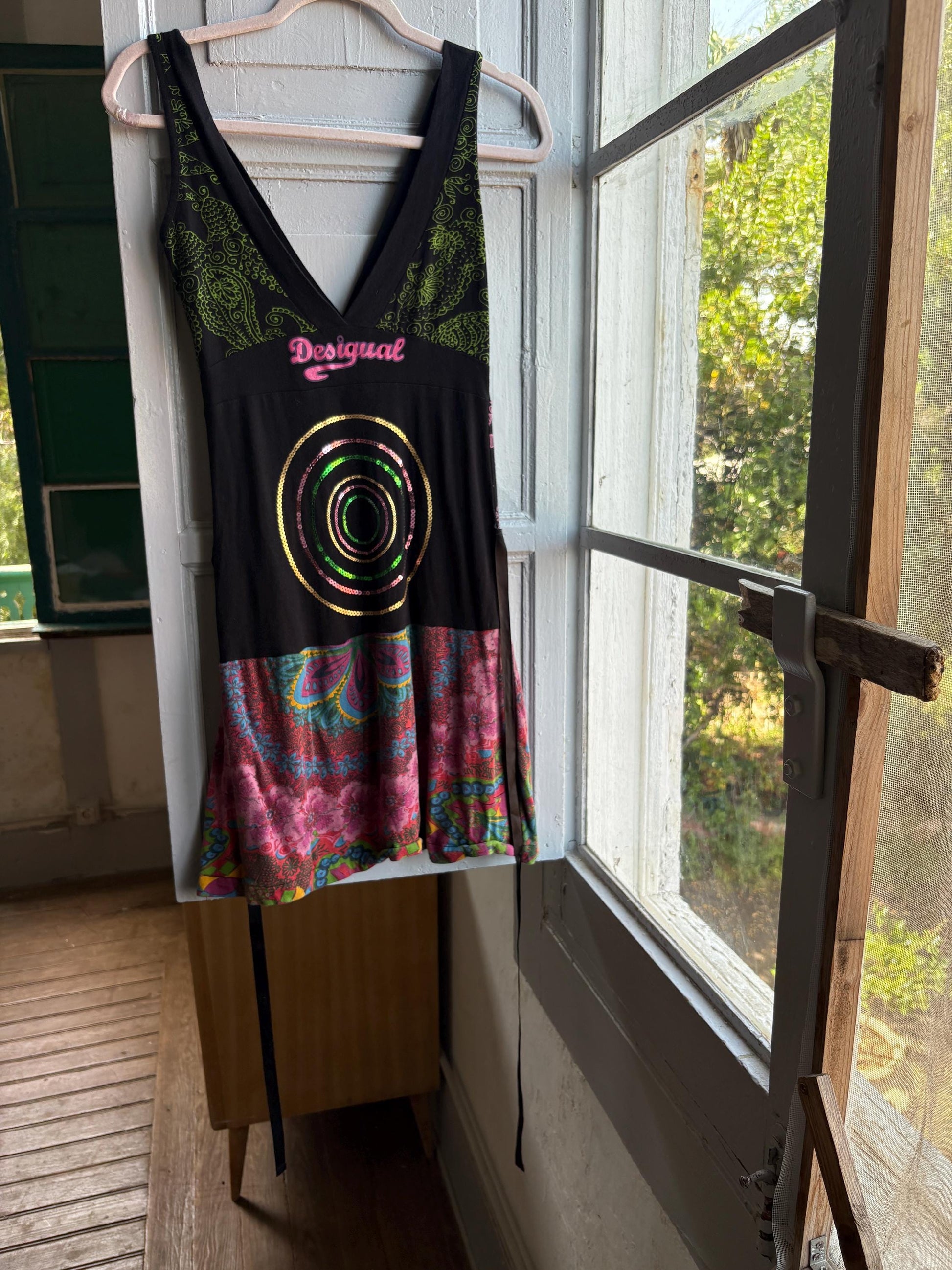 Boho Mini Dress in Colourful Cotton — detail
