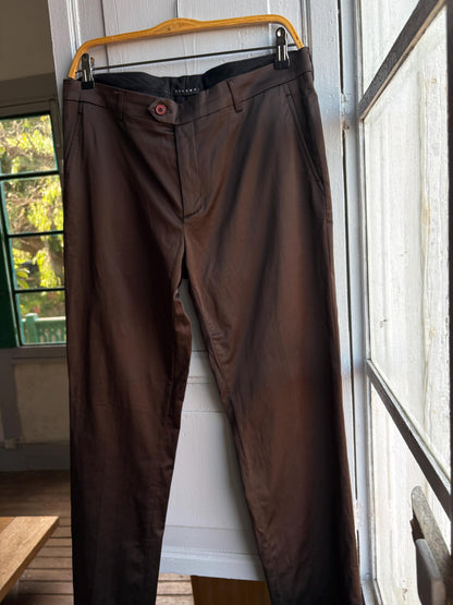 Sisley Brown Satin Vintage Trousers, Straight Leg Pants
