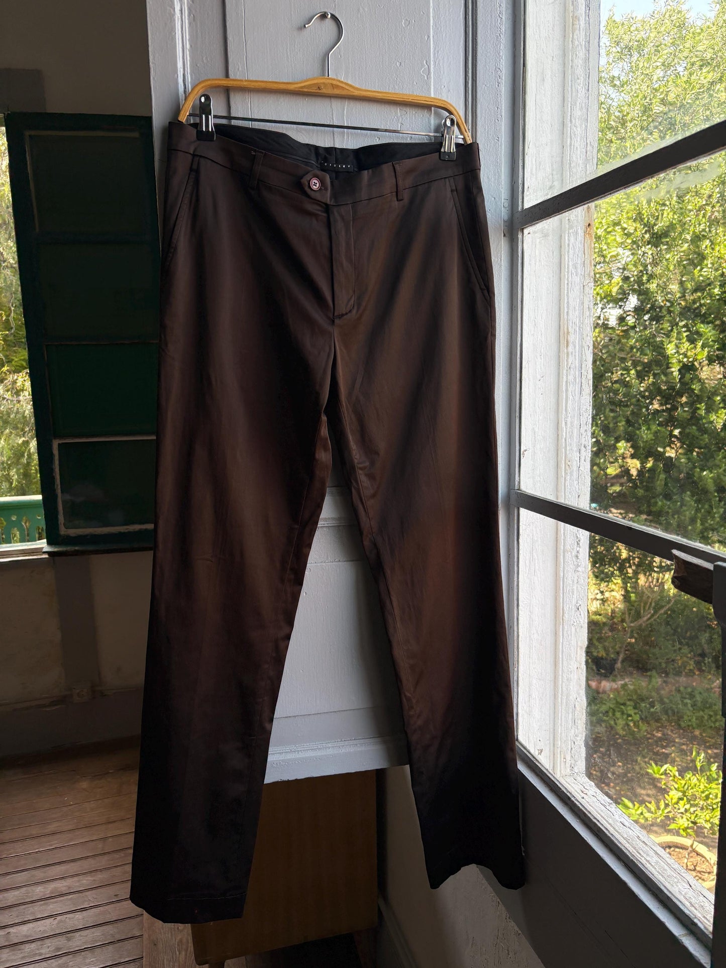 Brown Satin Vintage Straight Leg Trousers — detail