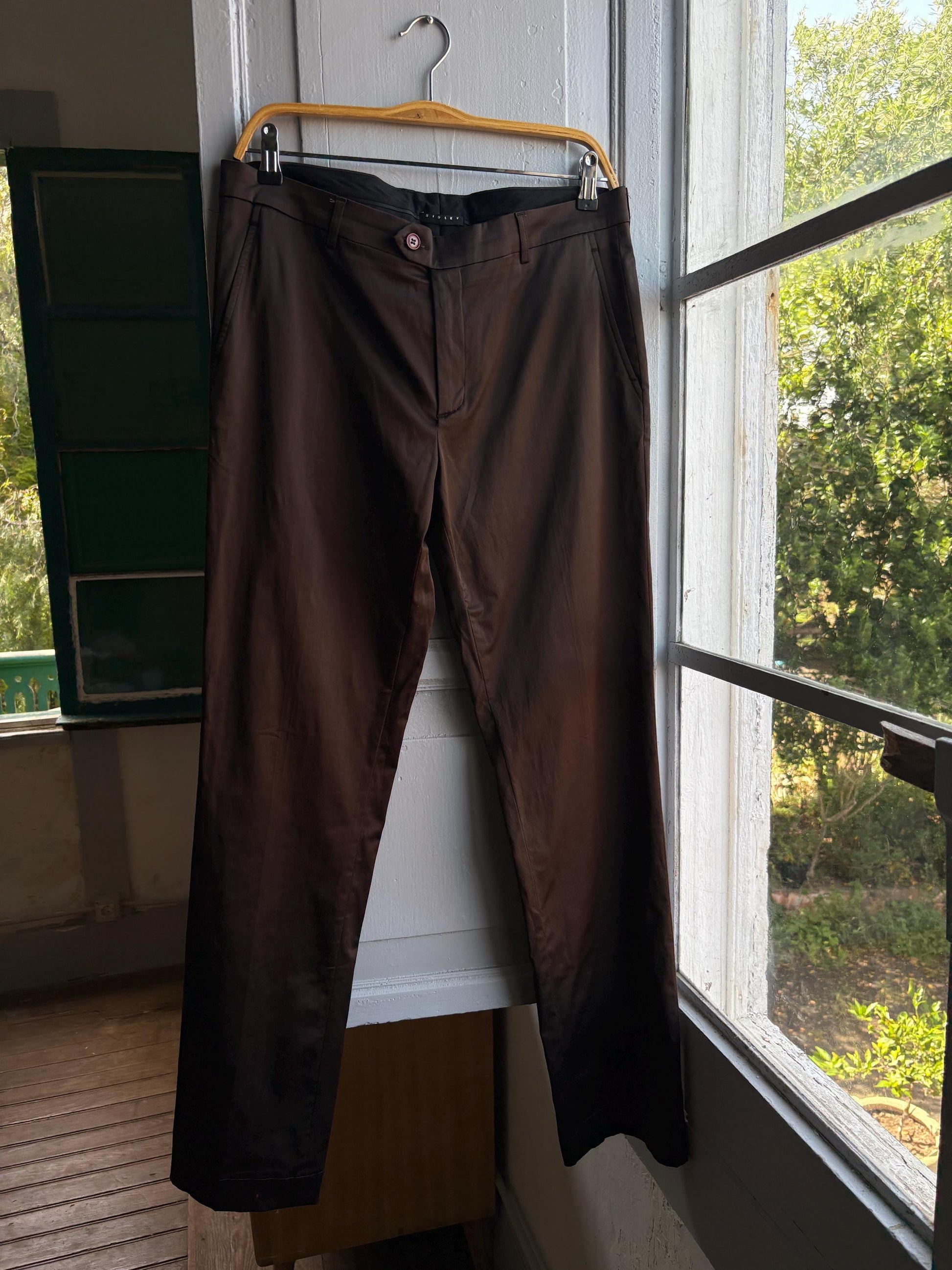 Brown Satin Vintage Straight Leg Trousers — detail