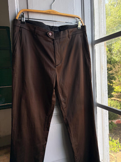 Sisley Brown Satin Vintage Trousers, Straight Leg Pants