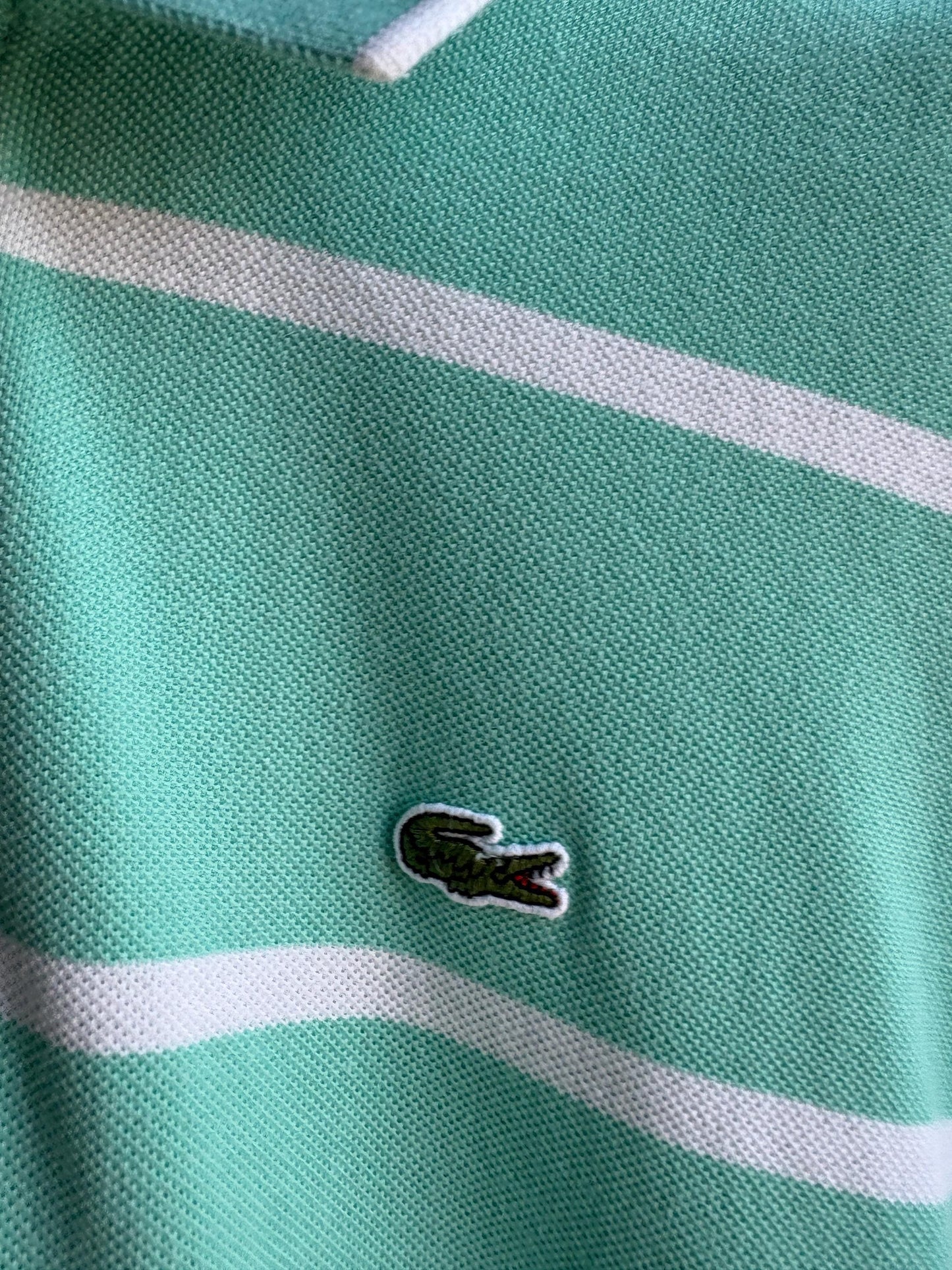 Mint Green Striped Cotton Polo Shirt — detail