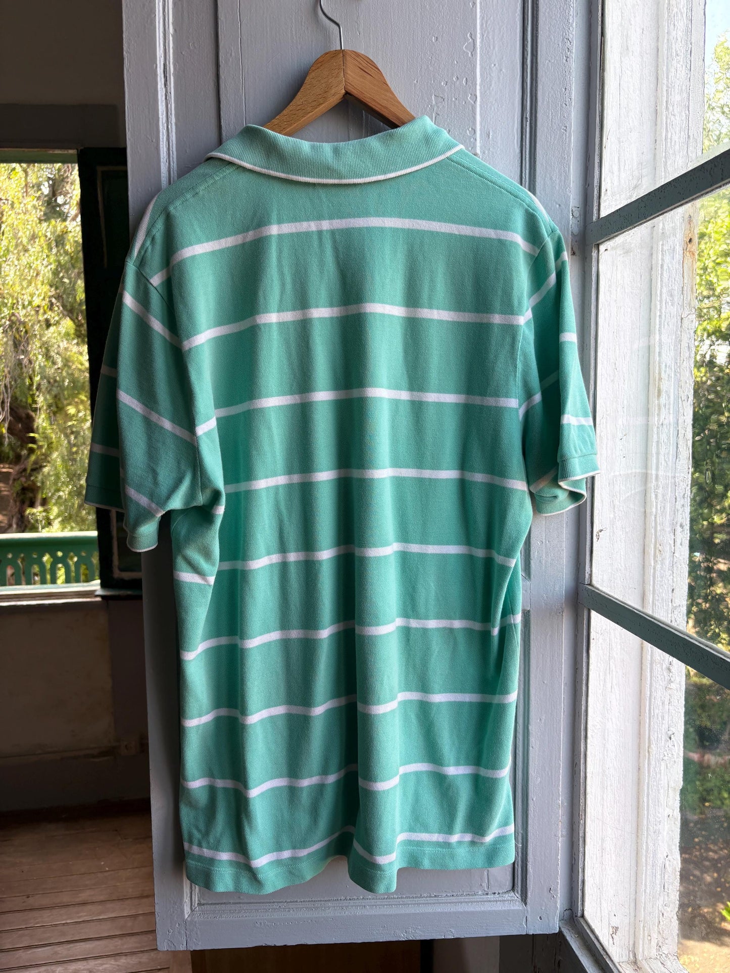 Mint Green Striped Cotton Polo Shirt — additional view 5