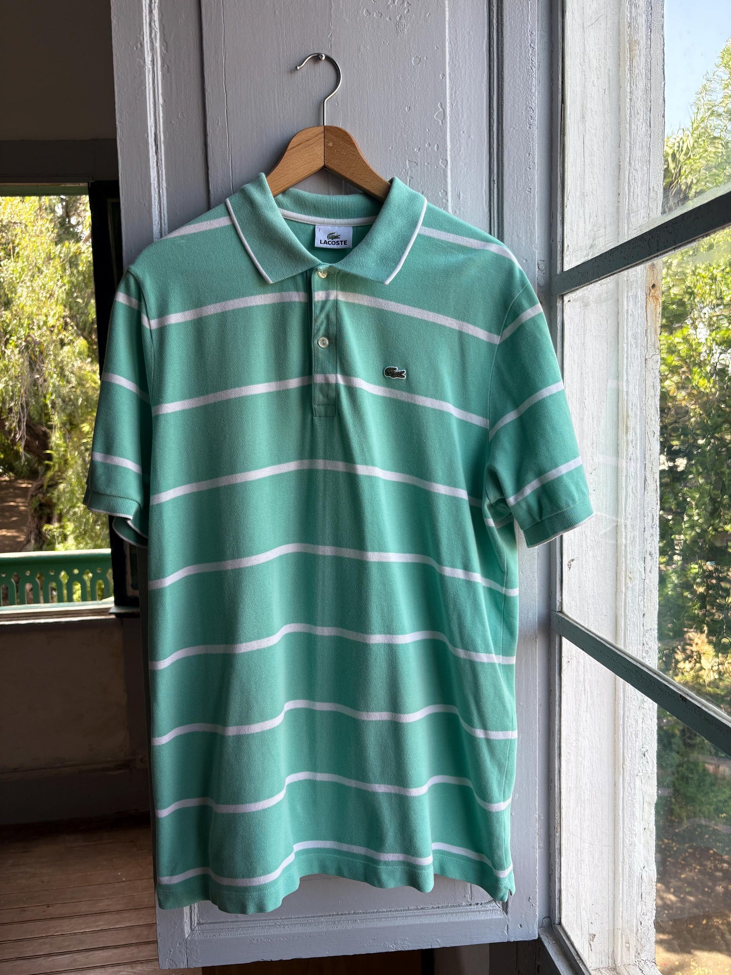 Mint Green Striped Cotton Polo Shirt — additional view 9