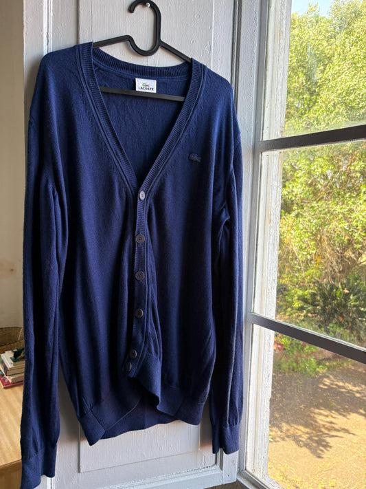 Lacoste Virgin Wool Cardigan in Navy — detail