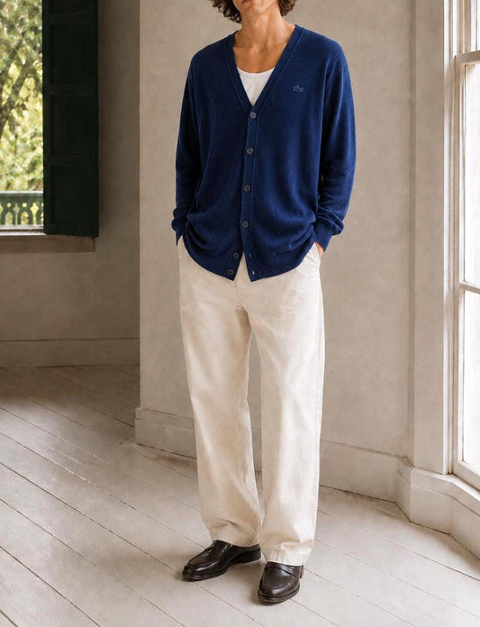 Lacoste Virgin Wool Cardigan in Navy