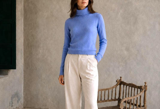 Vintage Blue Cashmere Turtleneck Jumper