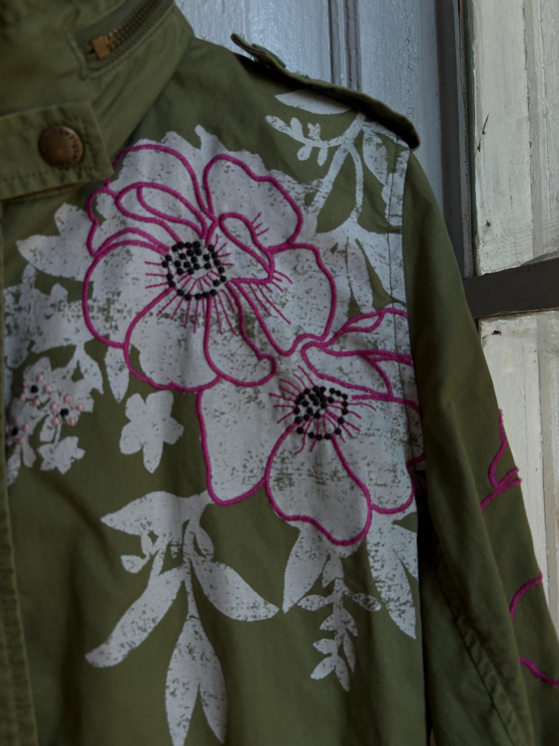 Floral Green Cotton Utility Jacket — additional view 7