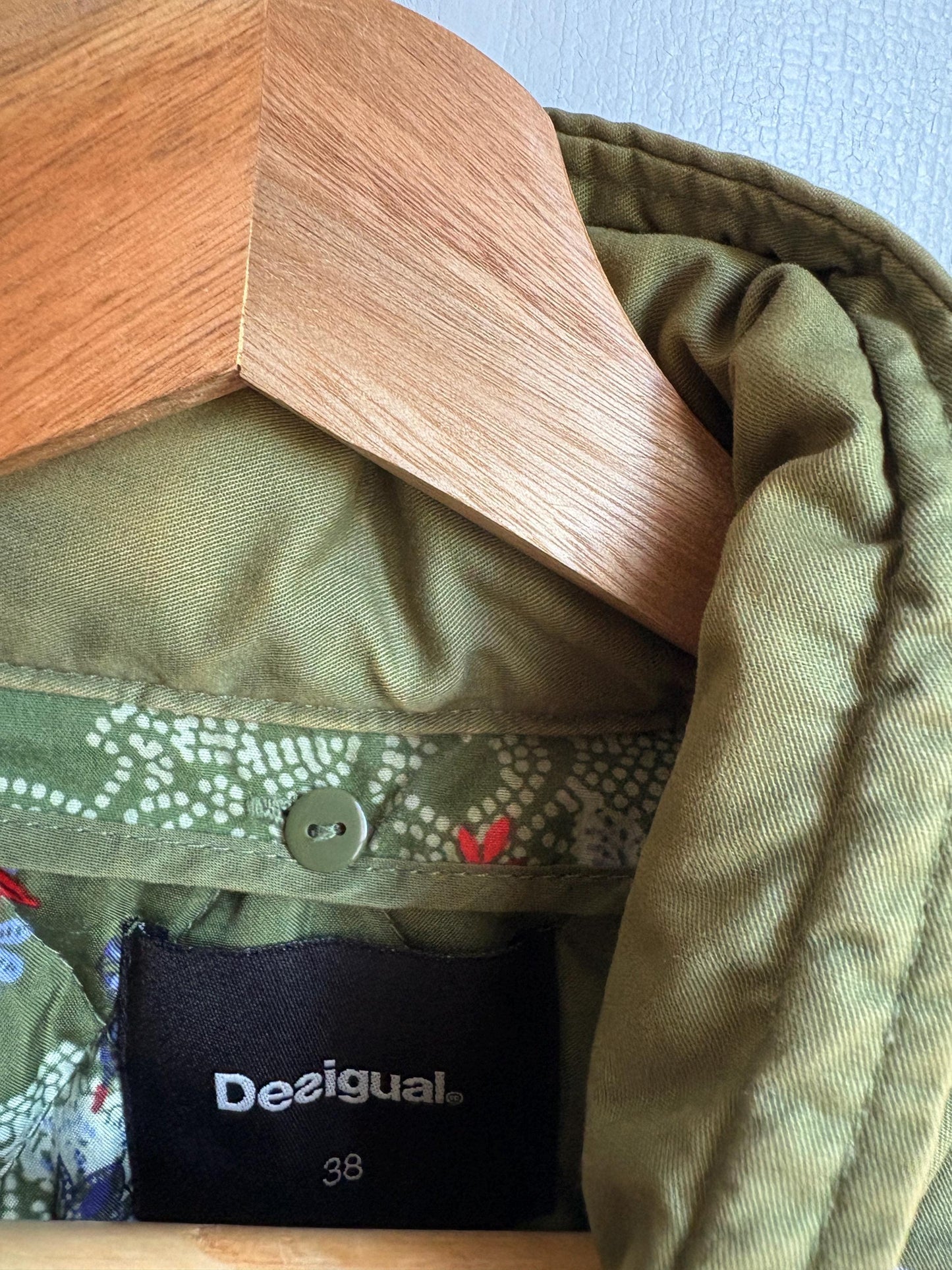 Floral Green Cotton Utility Jacket — back view