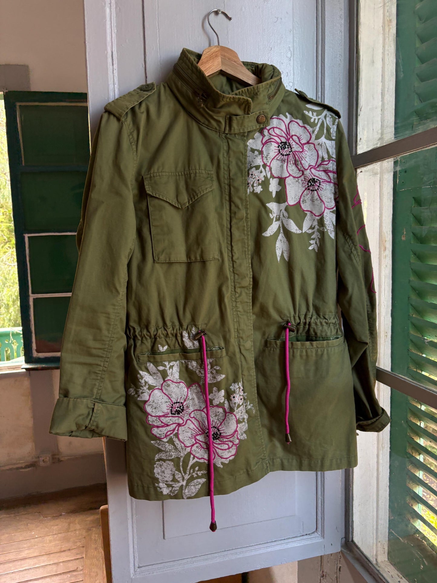 Floral Green Cotton Utility Jacket — additional view 12