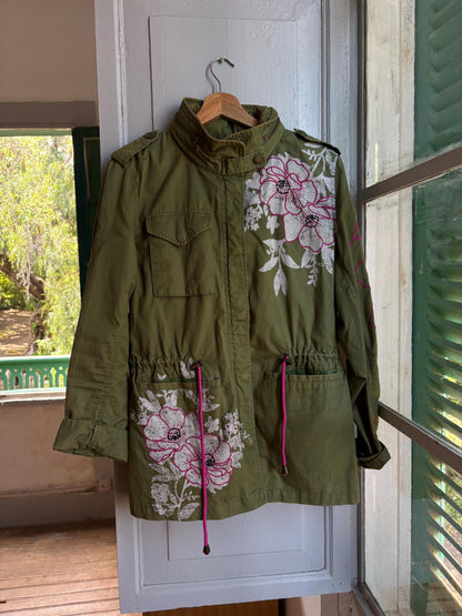 Floral Green Cotton Utility Jacket — detail