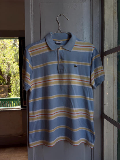 Vintage Lacoste Striped Polo Shirt in Pastel Blue — back view