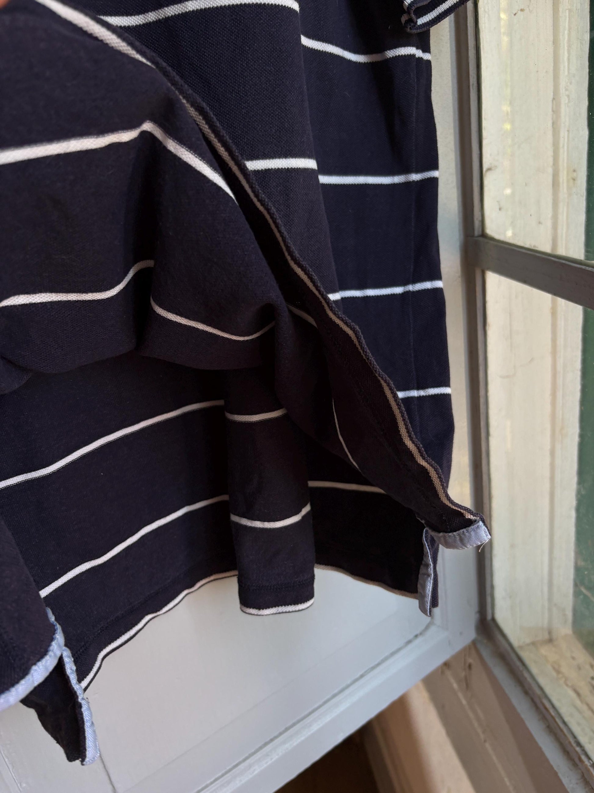 Navy Blue Striped Vintage Lacoste Polo Shirt — detail