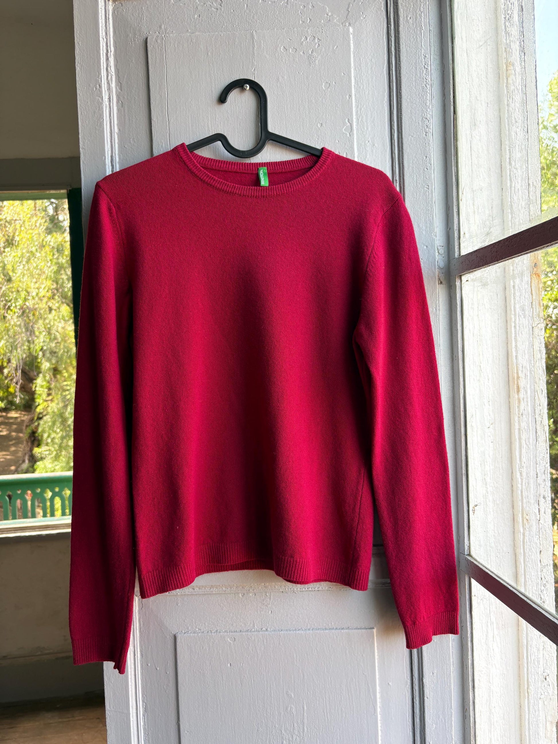 100% Wool Pink Fuchsia Knit Sweater — back view
