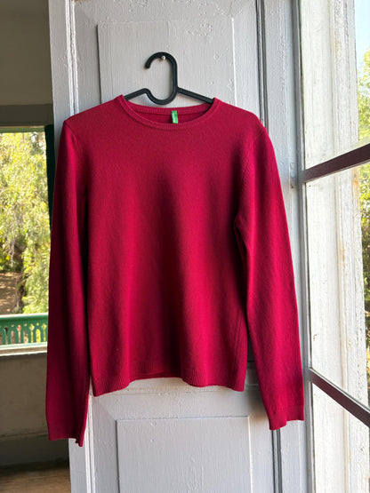 100% Wool Pink Fuchsia Knit Sweater — back view