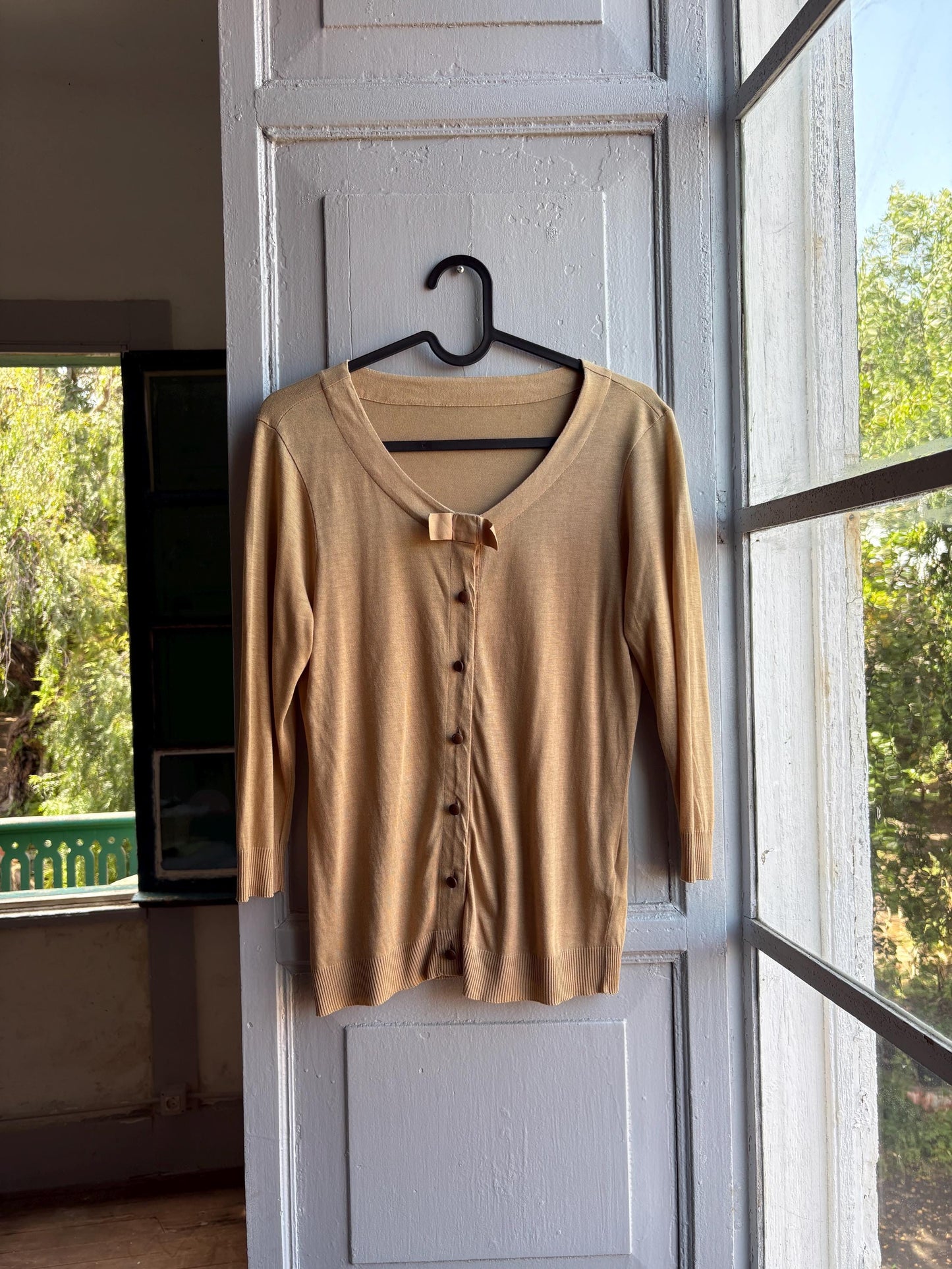 Luxe Beige Lyocell Cotton Summer Cardigan — detail
