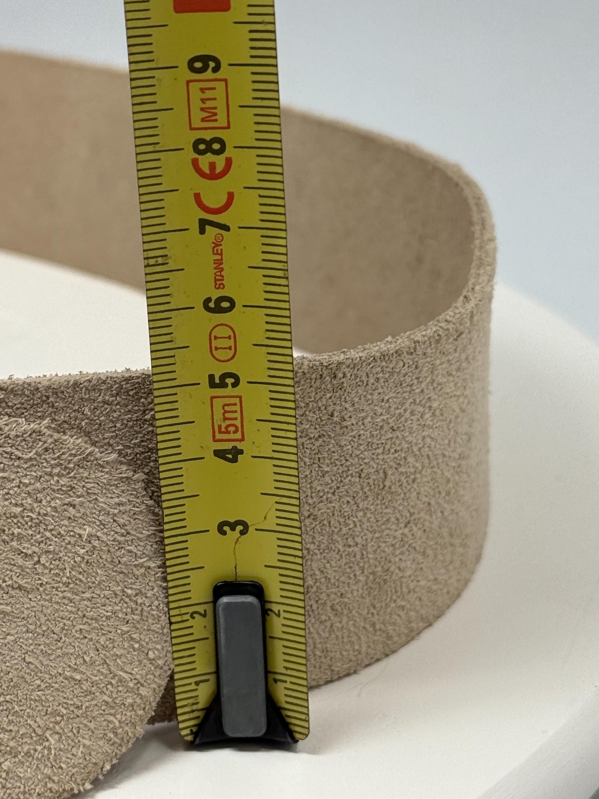 Beige Suede Leather Wide Belt With Silver Buckle — additional view 8