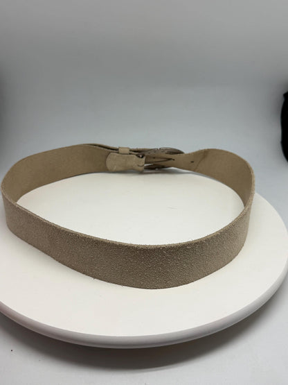Beige Suede Leather Wide Belt With Silver Buckle — additional view 12